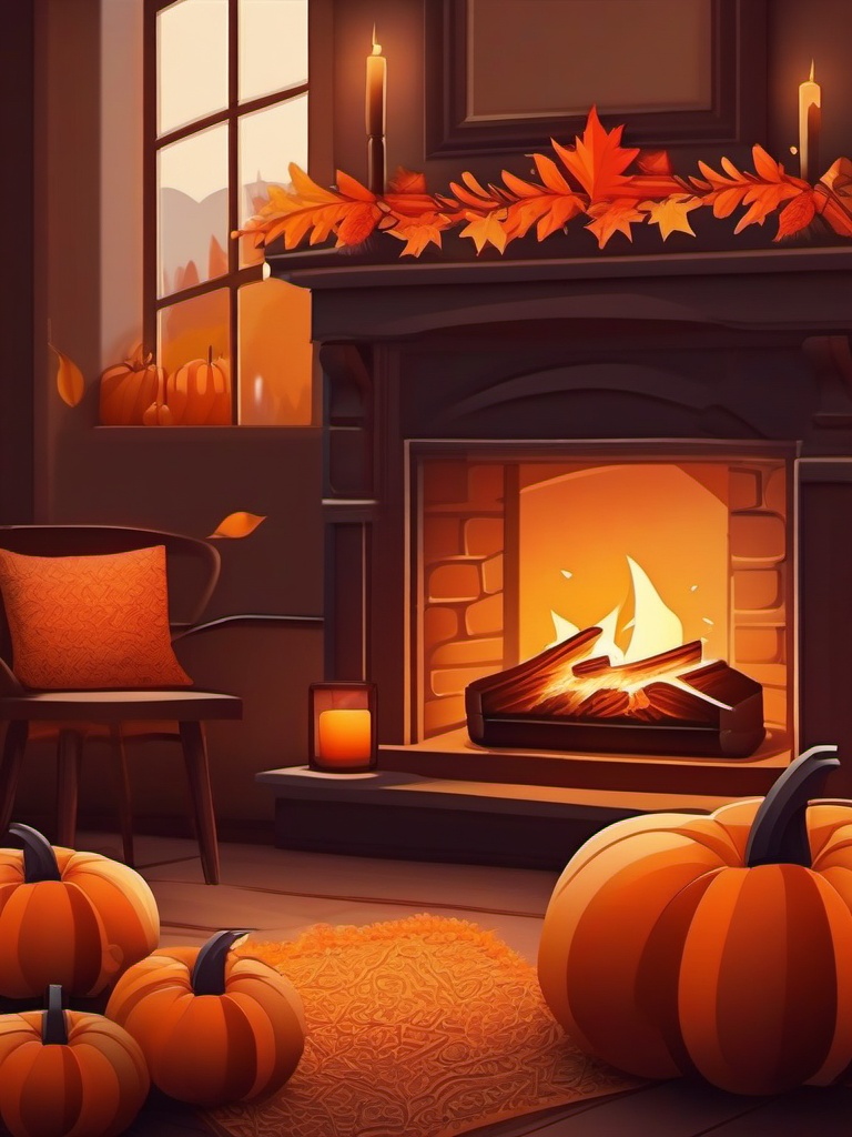 Cute Fall Backgrounds - Cozy Autumn Evening with a Crackling Fireplace wallpaper, abstract art style, patterns, intricate