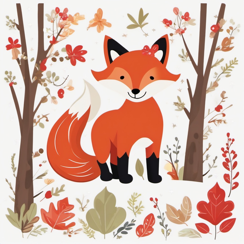 Cute Red Fox in a Woodland Wonderland  clipart, simple