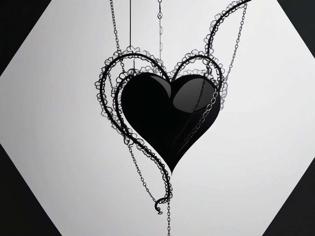 Black heart with chains ink. Bound by emotions.  minimalist black white tattoo style