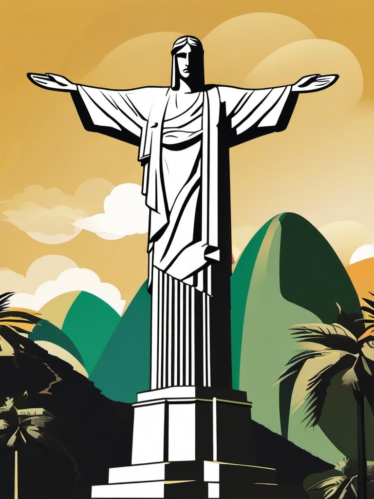 Christ the Redeemer clipart - Art Deco statue in Rio de Janeiro, ,color clipart vector style