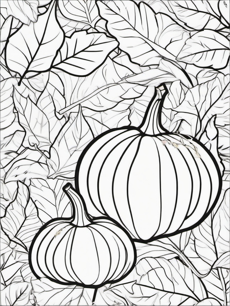 Pumpkin with Falling Leaves Coloring Pages - Autumn Leaves Drifting Around Pumpkins  minimal black outline printable sheet, coloring page