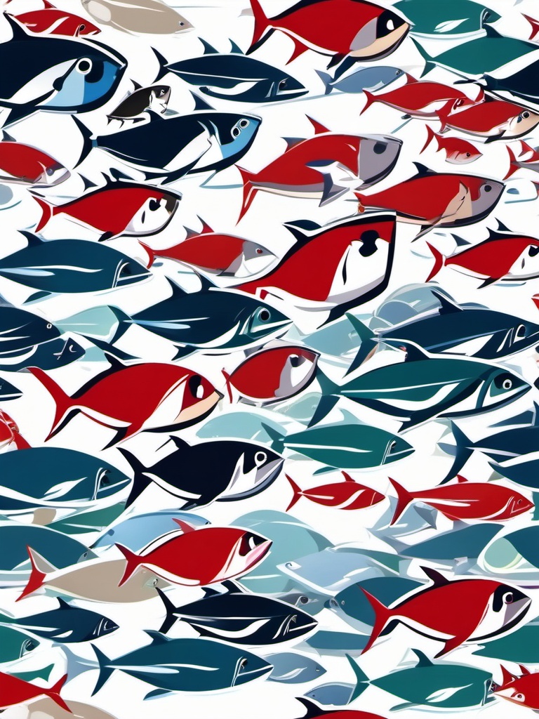 Skipjack Tuna Clipart - Skipjack Tuna swimming in a tight group , minimal, 2d