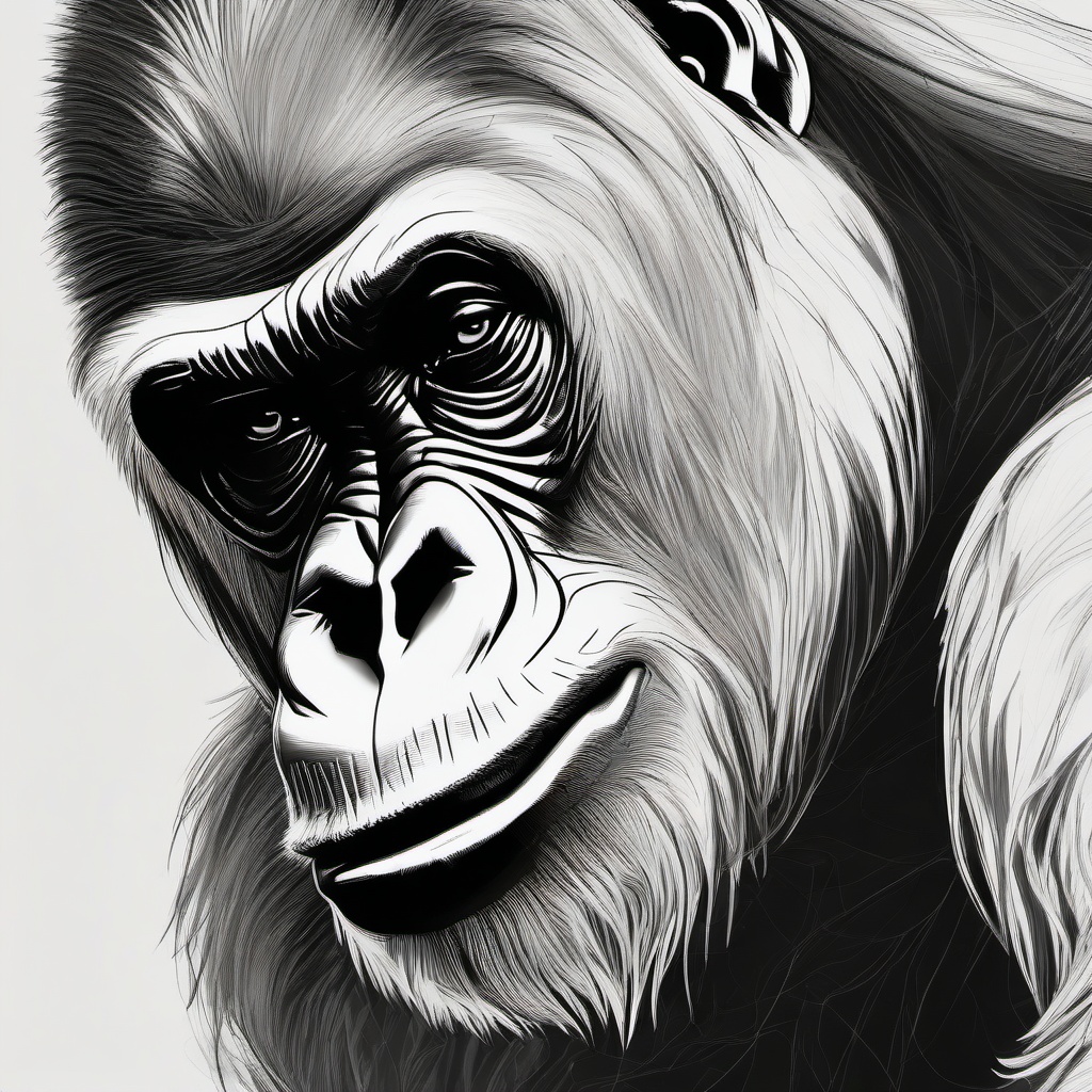 drawing of a silverback gorilla  minimal rough sketch scribbles,doodles,black and white