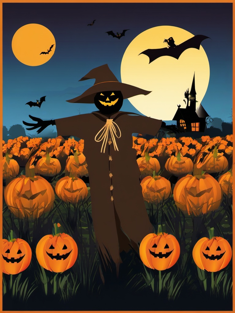 Happy Halloween clipart - scarecrow in a field  clipart