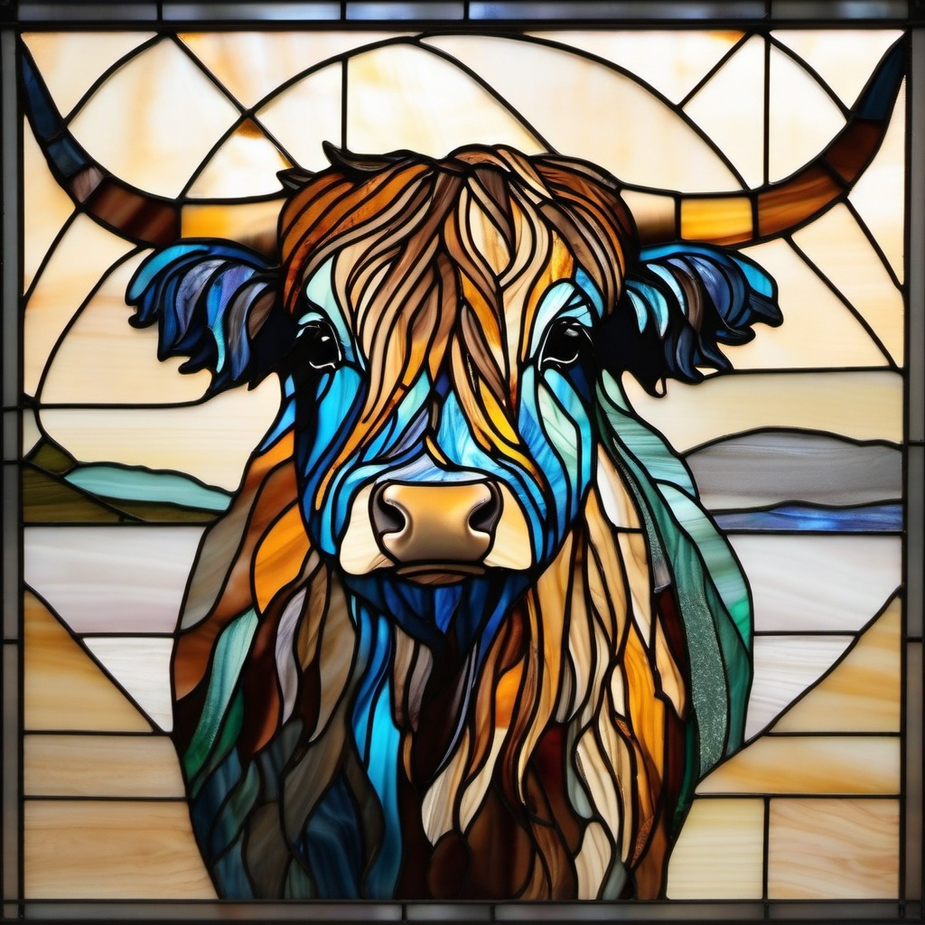 Stained Glass Highland Cow - Embrace the rustic charm of Highland cows with stained glass art, capturing the unique appearance of these cattle.  