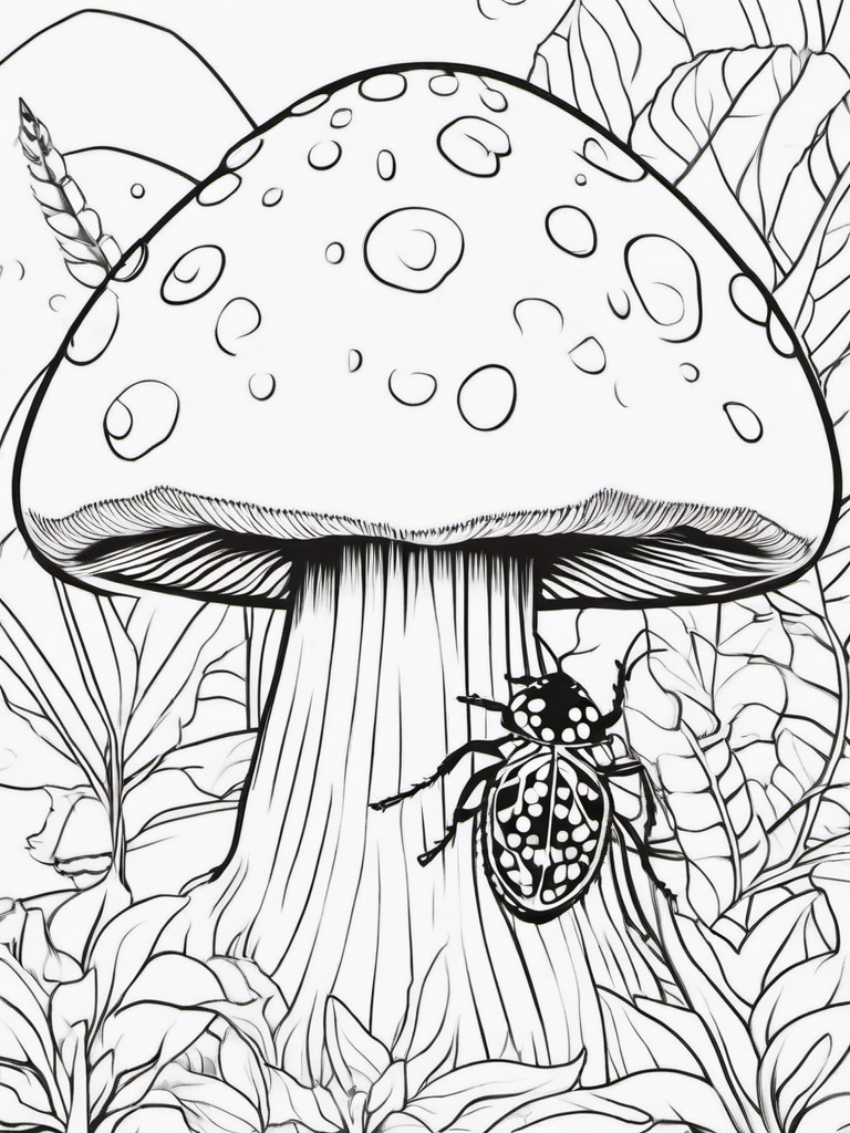 Bug Coloring Pages - Ladybug hiding under a mushroom  simple coloring pages