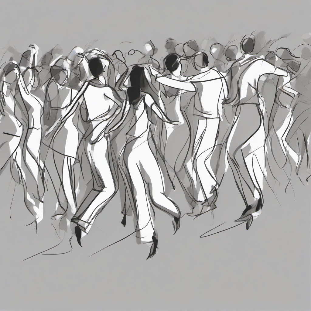 drawing of people dancing  minimal rough sketch scribbles,doodles,black and white