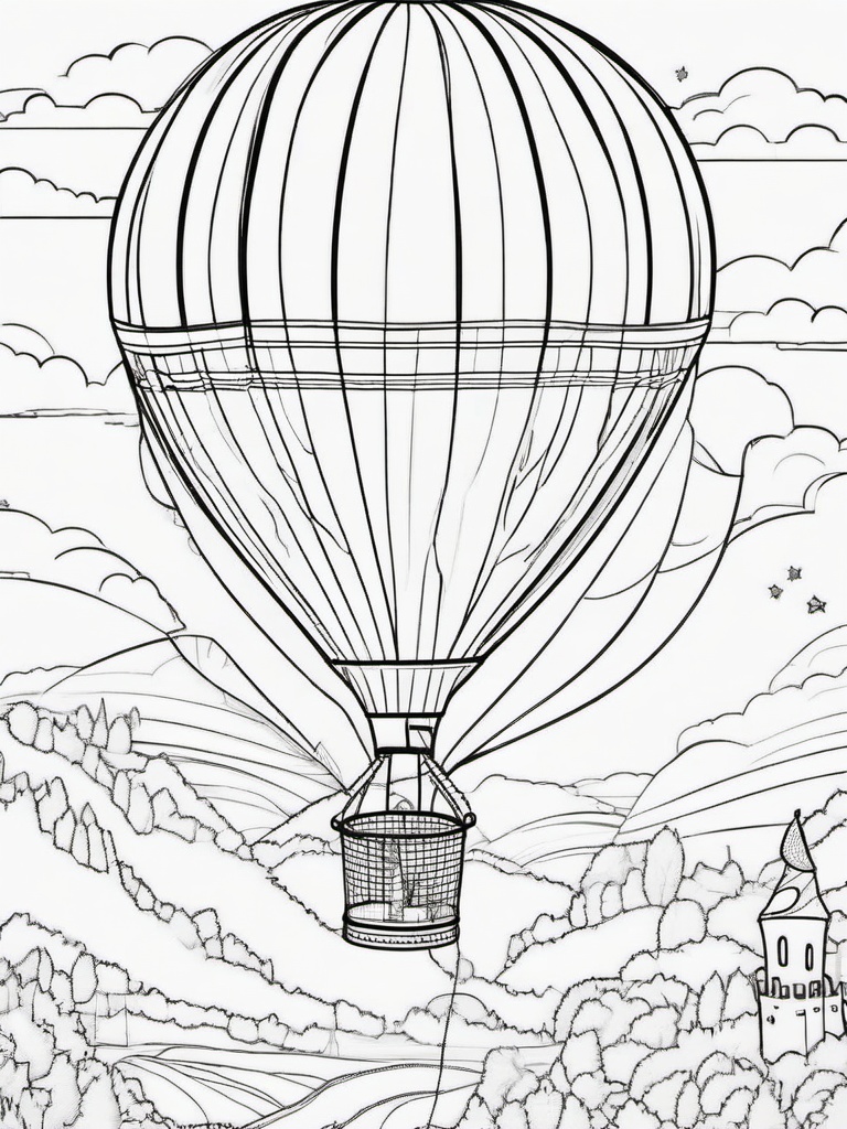 Princess in a Balloon Coloring Pages - Floating High in a Hot Air Balloon  minimal black outline printable sheet, coloring page