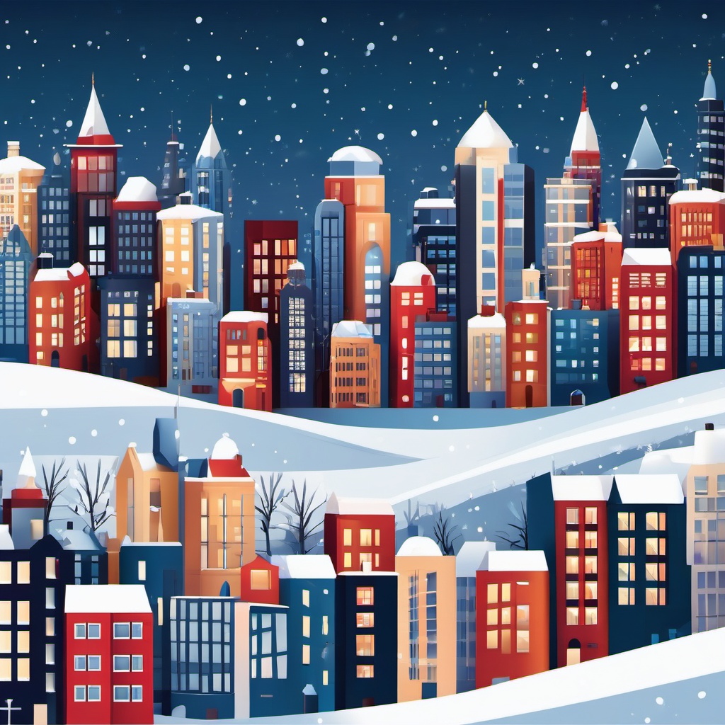 Winter Cityscape clipart - Urban skyline in the snow, ,vector color clipart,minimal