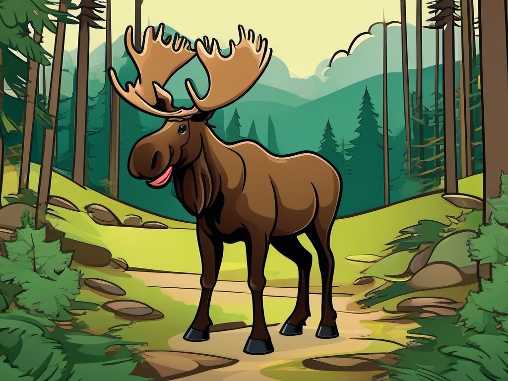 Moose Cartoon - Cartoon of moose standing in forest  