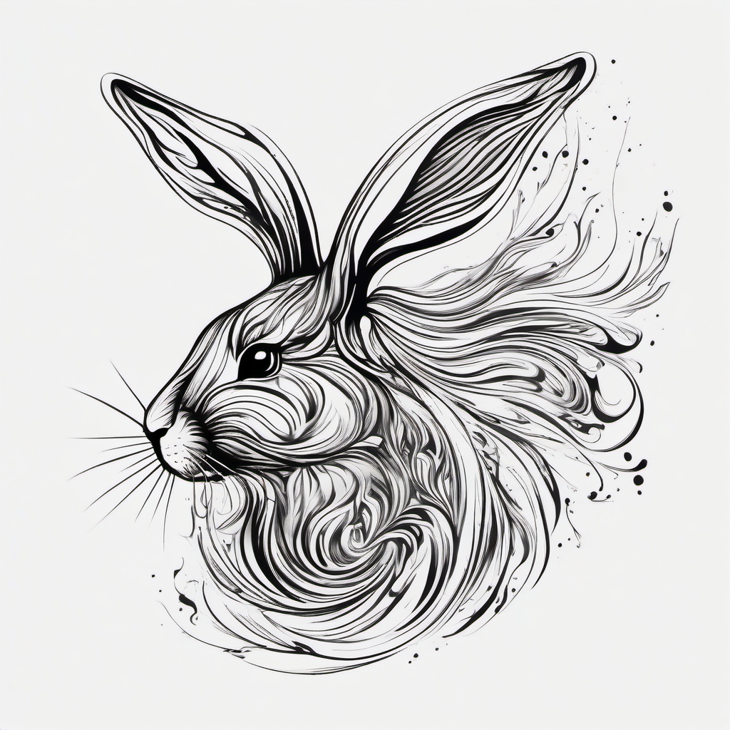 Abstract rabbit currents ink. Flowing energy of the mystical.  color tattoo, white background