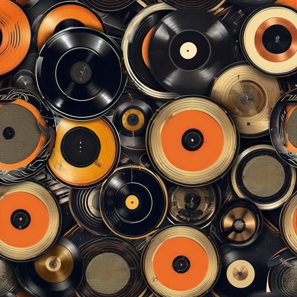 Music Wallpapers - Cyber Vintage Vinyl Records and Digital Musical Instruments  intricate patterns, splash art, wallpaper art