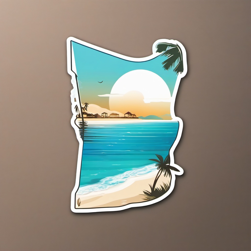 Cancun Beach sticker- White-sand beaches along the Caribbean Sea, , sticker vector art, minimalist design