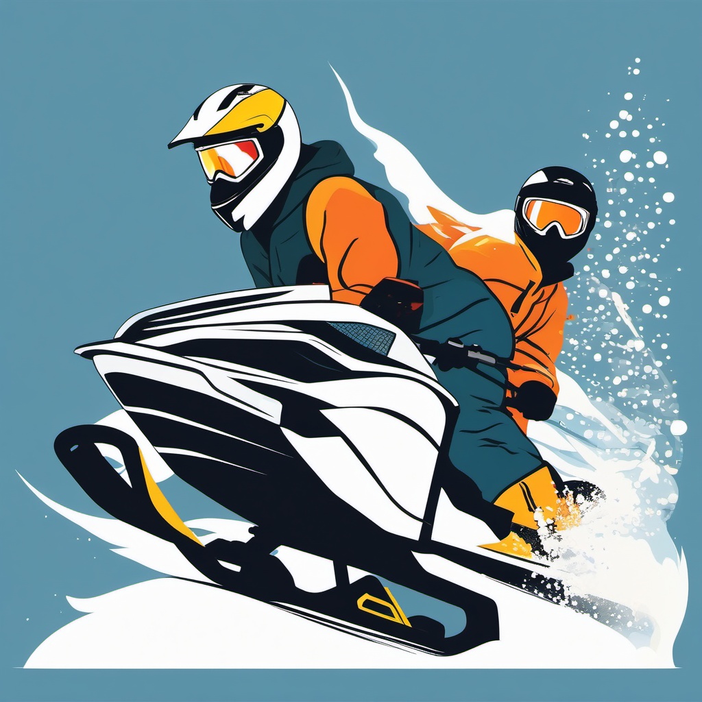 Snowmobile Freestyle Stunt Clipart - Snowmobilers performing daring freestyle stunts.  color vector clipart, minimal style