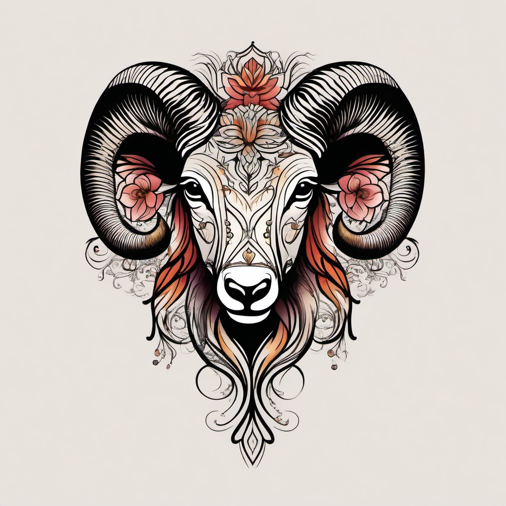 aries flower tattoo  simple vector color tattoo