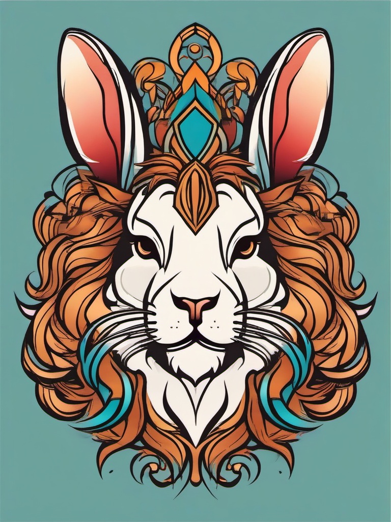 lionhead rabbit tattoo  minimalist color tattoo, vector