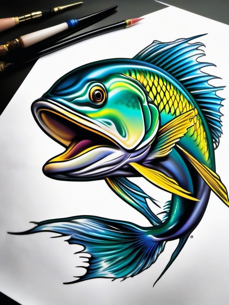 Mahi Tattoo,a captivating tattoo featuring the vibrant mahi-mahi, symbol of the excitement of saltwater angling. , color tattoo design, white clean background