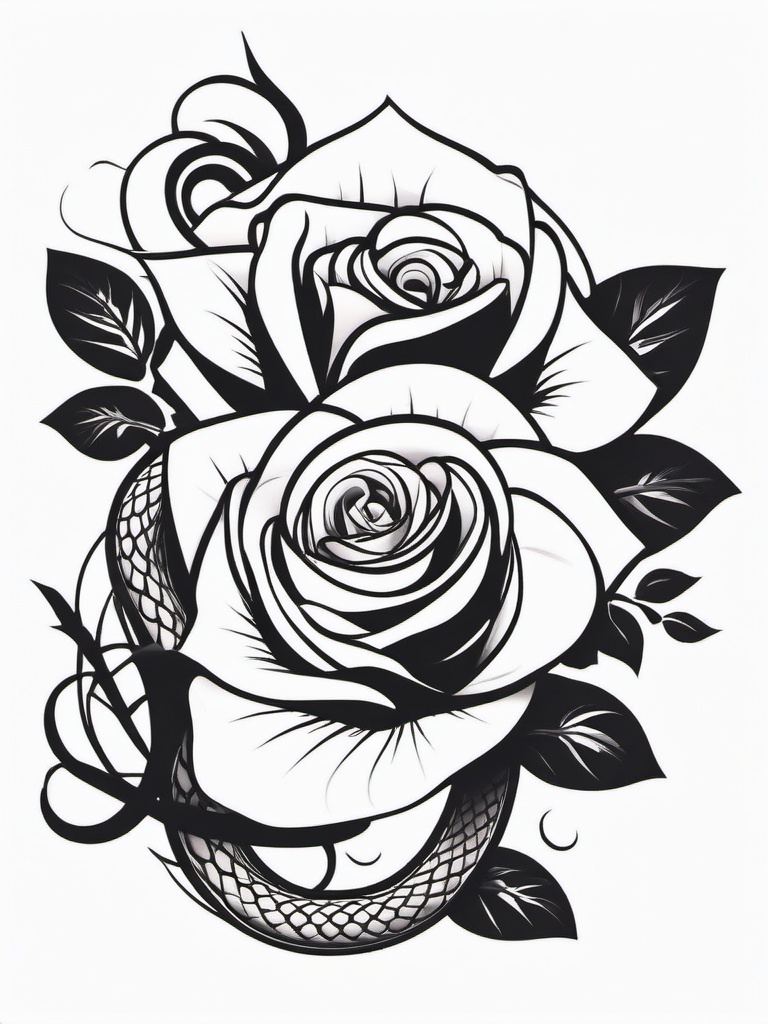 Rose Snake Tattoo - Tattoo featuring a rose and snake motif.  simple vector tattoo,minimalist,white background