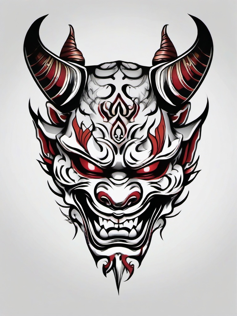 hannya oni mask tattoo design  simple color tattoo,white background,minimal