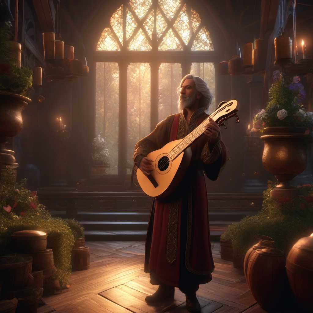 Bard discovers an enchanted lute that allows them to manipulate emotions and control the hearts of others.  8k, hyper realistic, cinematic