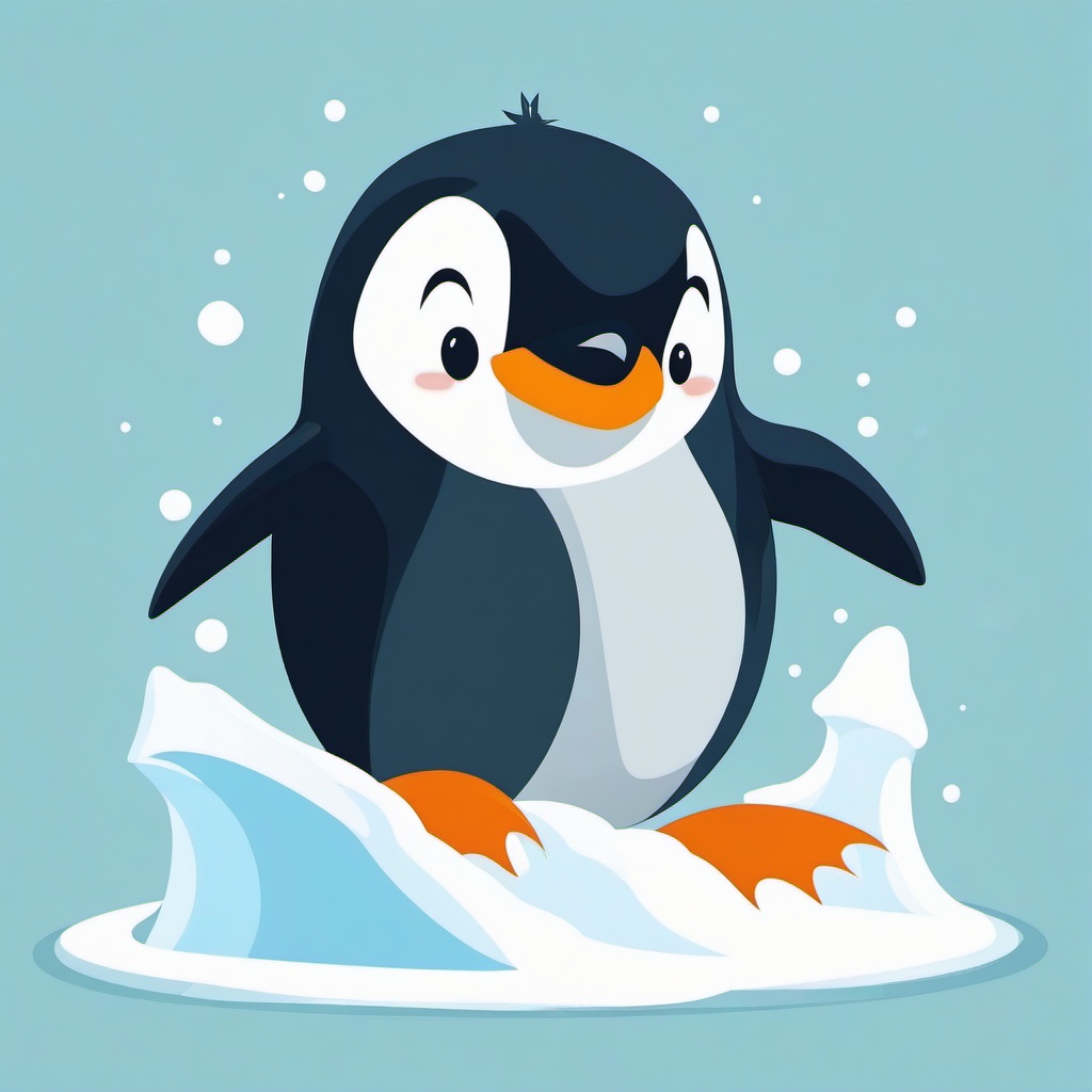 Cute clipart - happy penguin sliding on ice  color,minimalist,vector clipart