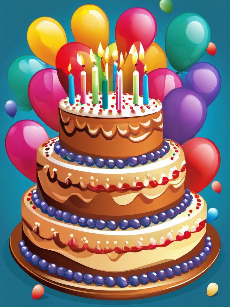 Birthday Cake clipart - birthday cake surrounded by balloons  