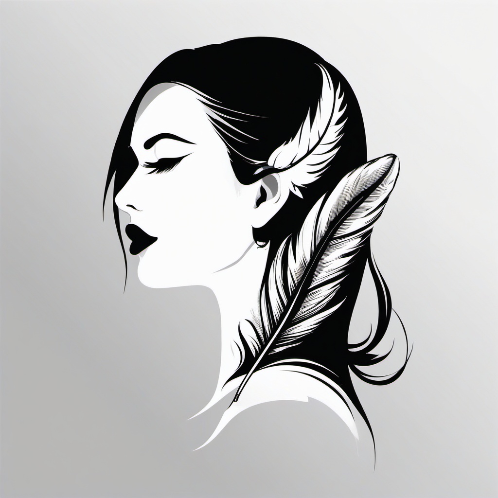 Ear Feather Tattoo - Feather tattoo specifically placed around the ear.  simple vector tattoo,minimalist,white background