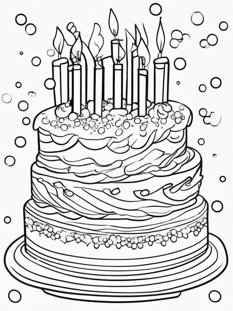 Cake Coloring Pages - Cake with colorful sprinkles and icing  simple coloring pages