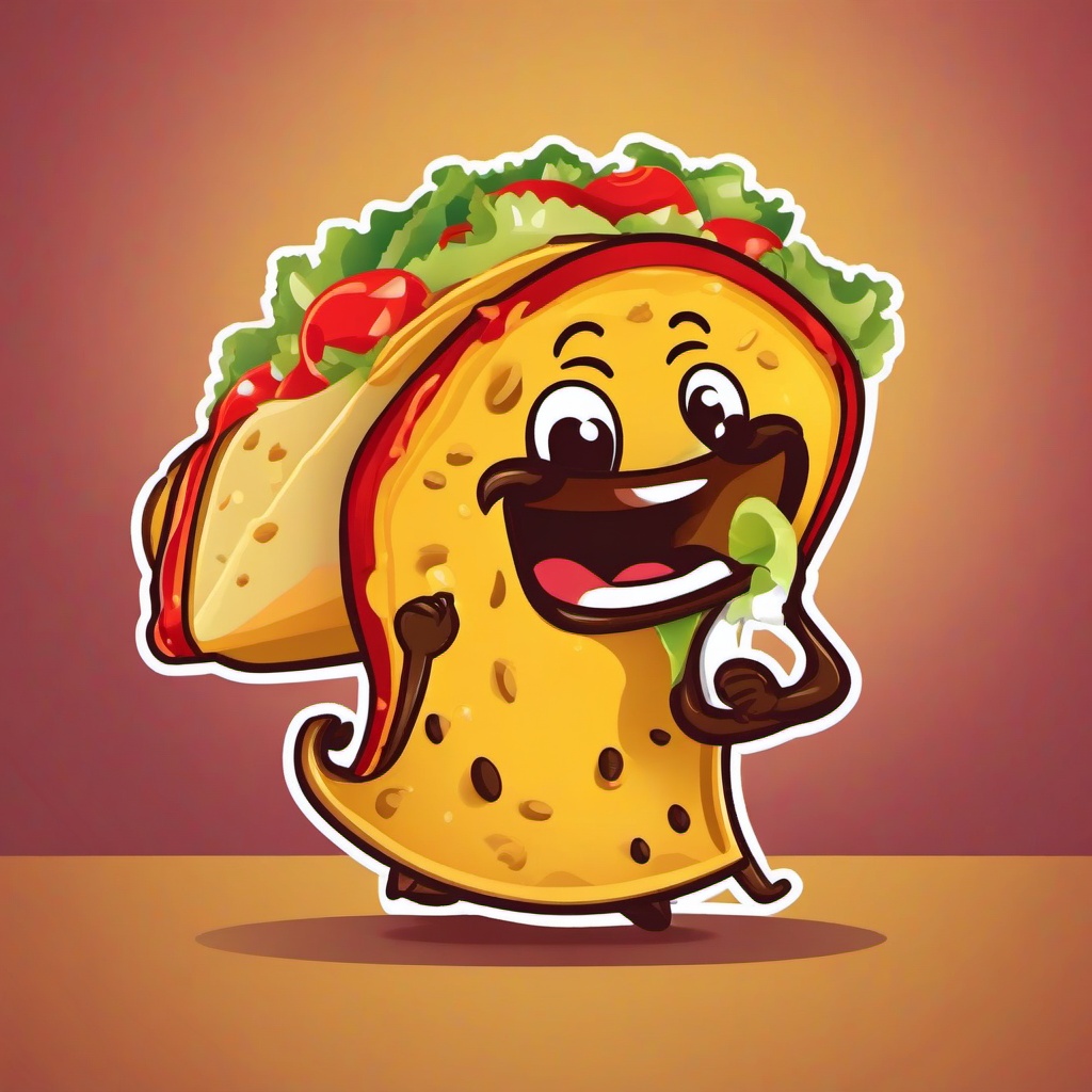 Taco clipart - taco being eaten by a happy cartoon character  color,minimalist,vector clipart