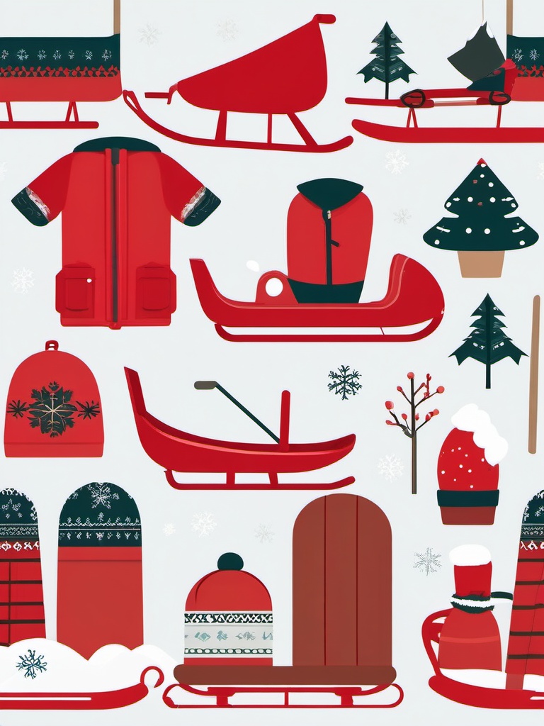 Sled Clipart - A red sled ready for snowy adventures.  color vector clipart, minimal style