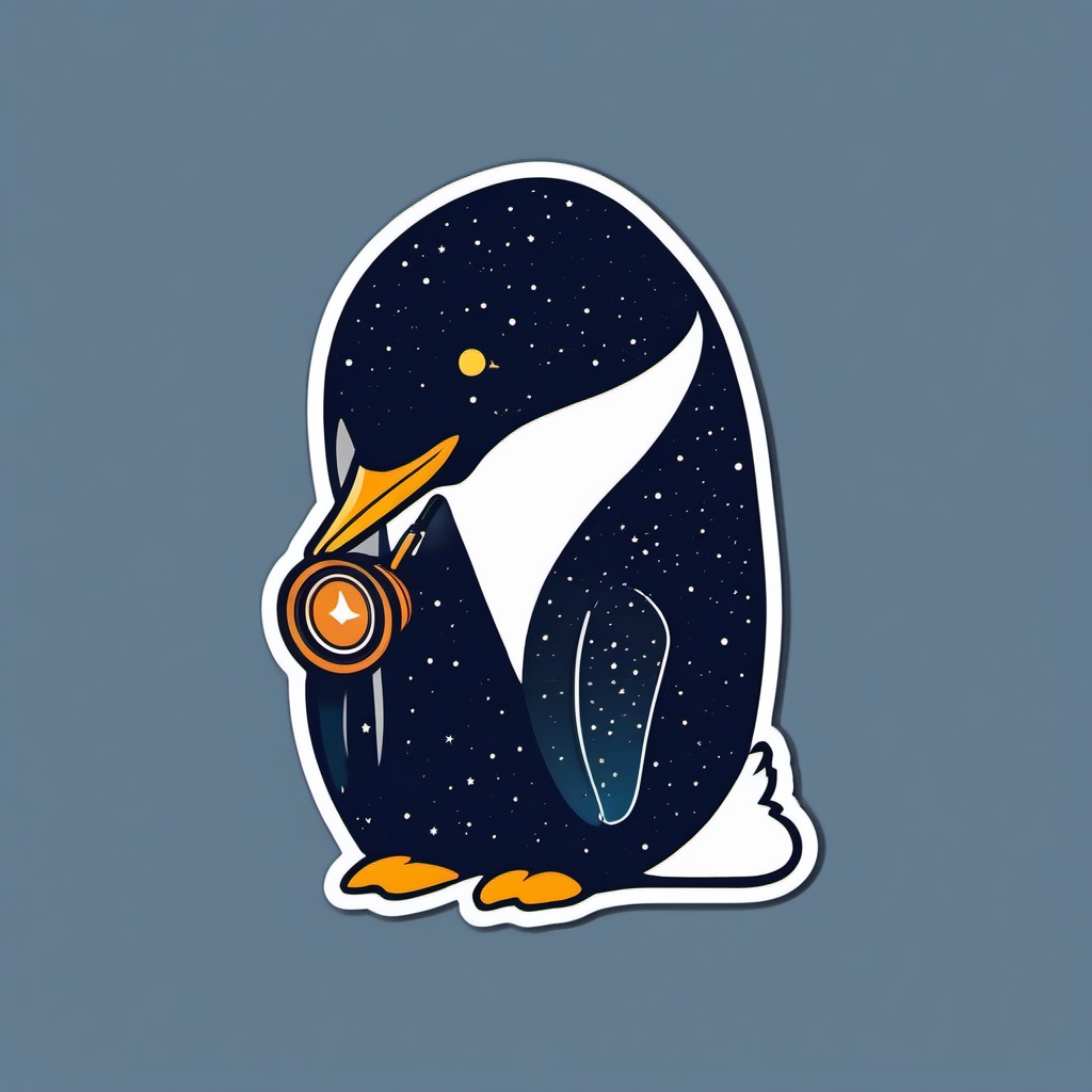 Penguin Astronomer Sticker - A penguin with a telescope, exploring the night sky. ,vector color sticker art,minimal