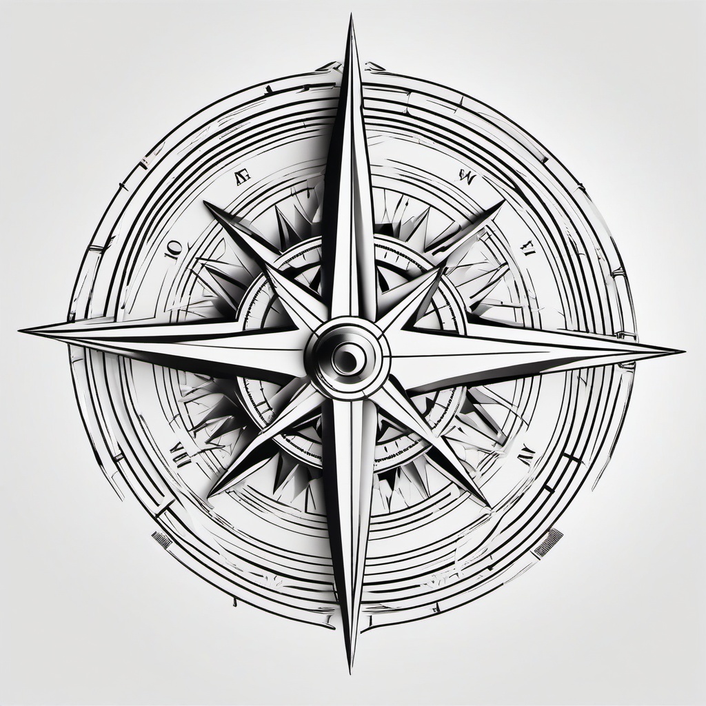 Compass Tattoo 3D - Compass tattoo with a three-dimensional effect.  simple vector tattoo,minimalist,white background