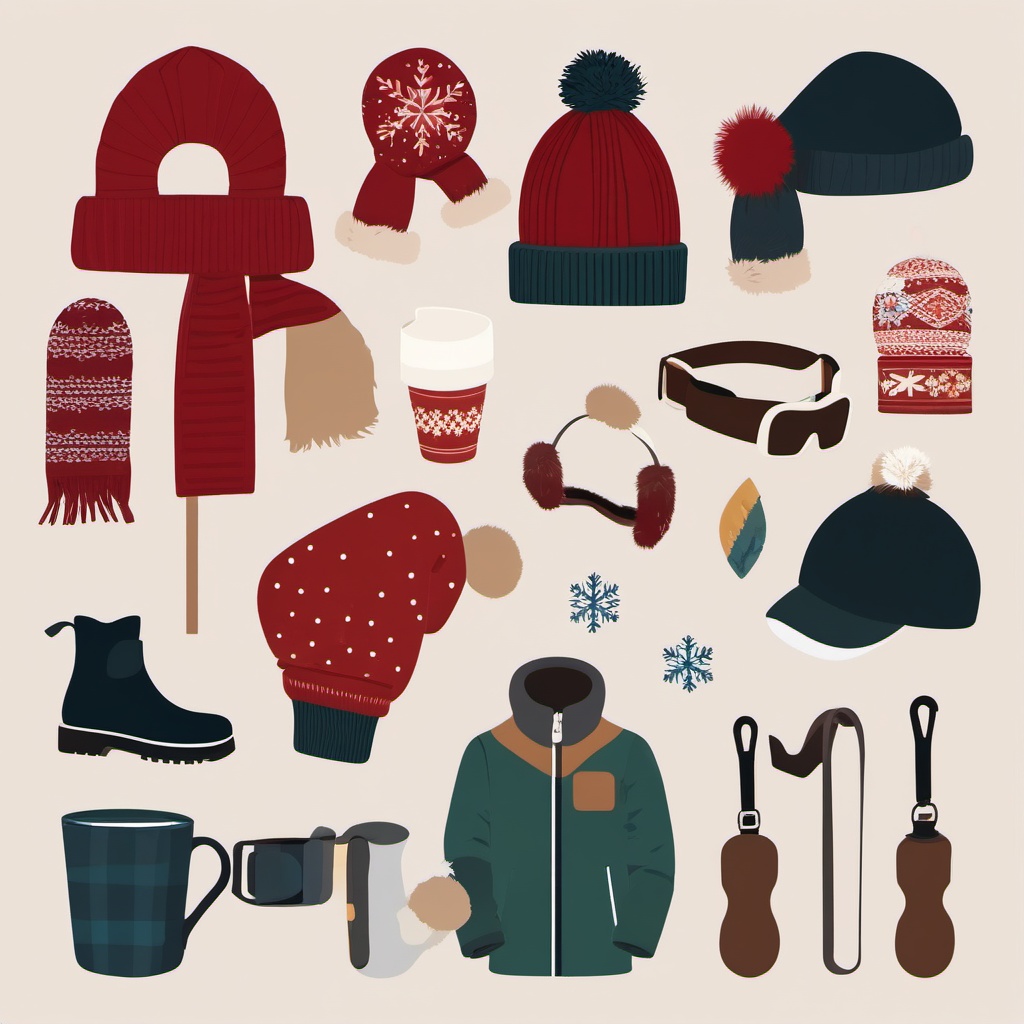 Winter Accessories clipart - Assortment of winter accessories, ,vector color clipart,minimal