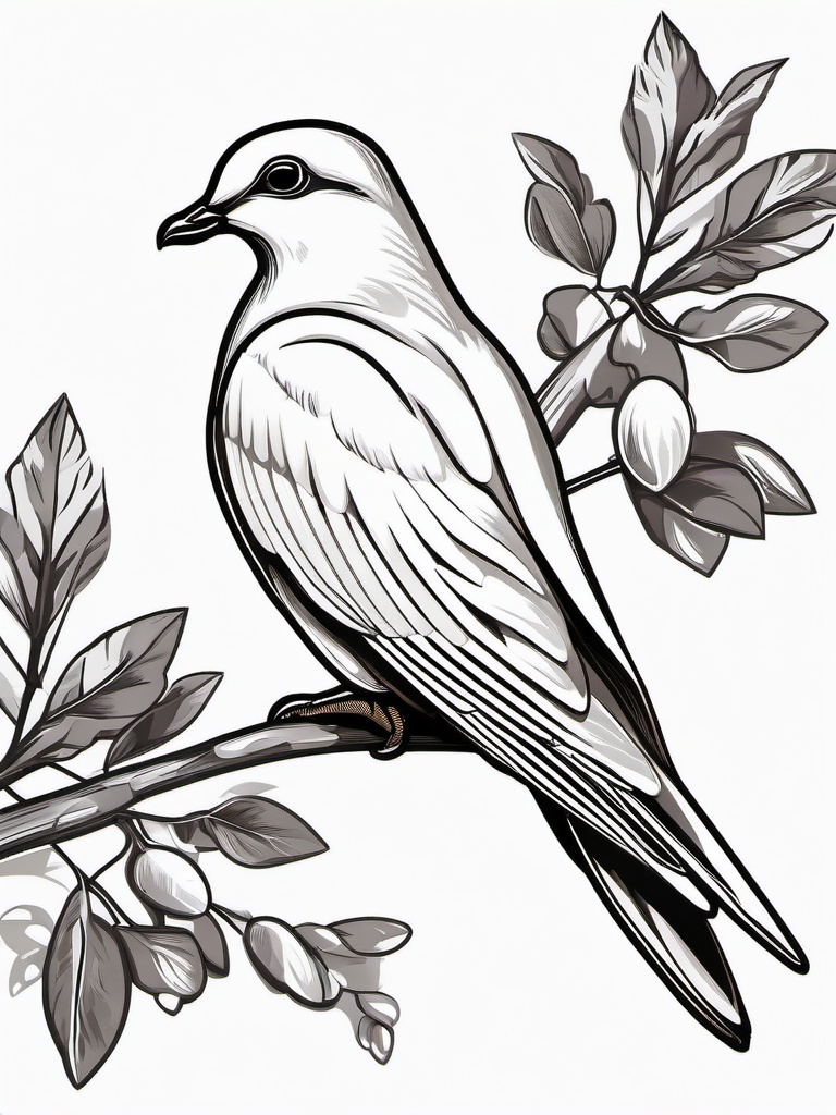 Dove sitting on a tree branch clipart.  vector style illustration, white background