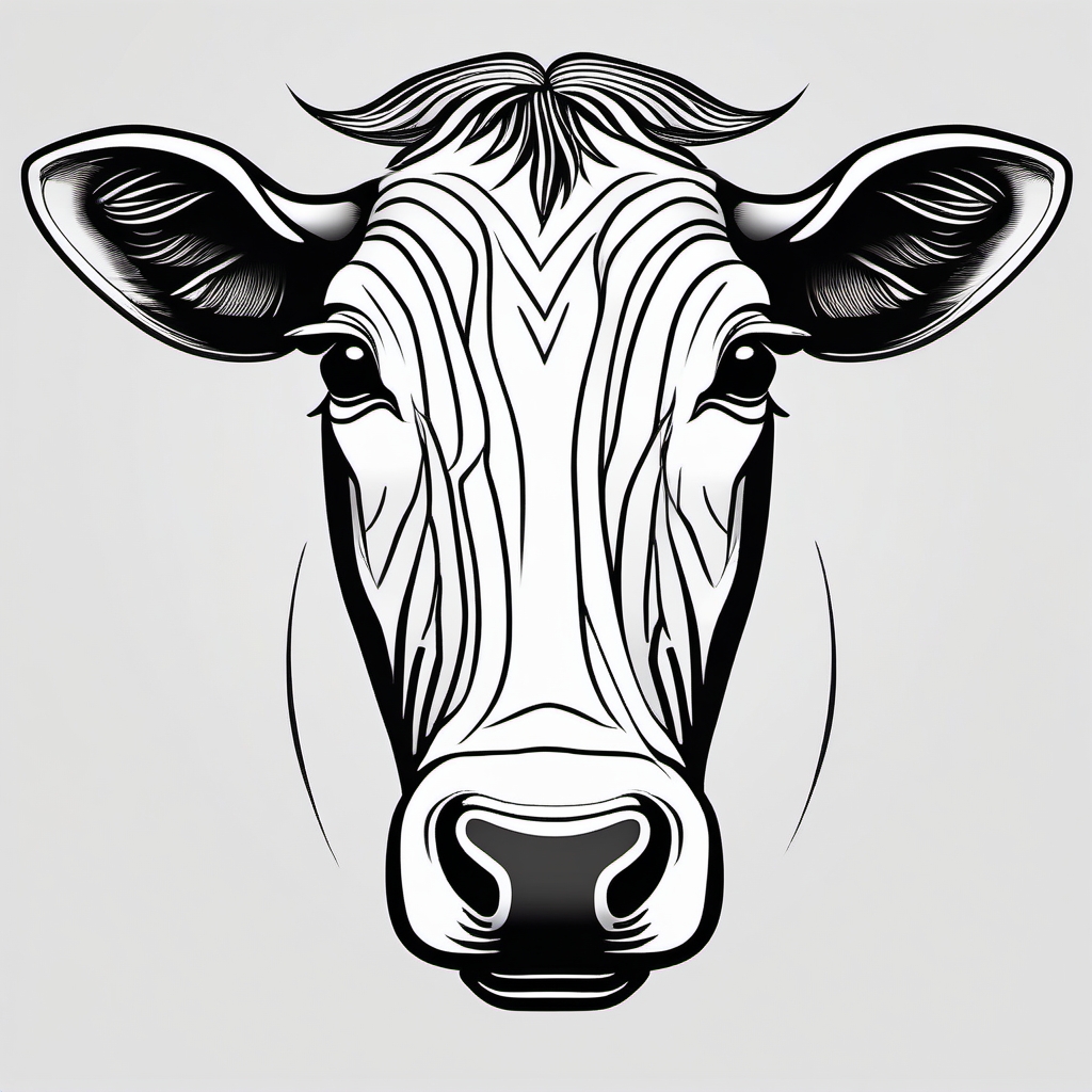 Minimalist cow face design: Simple lines, emphasizing natural features.  black and white tattoo style