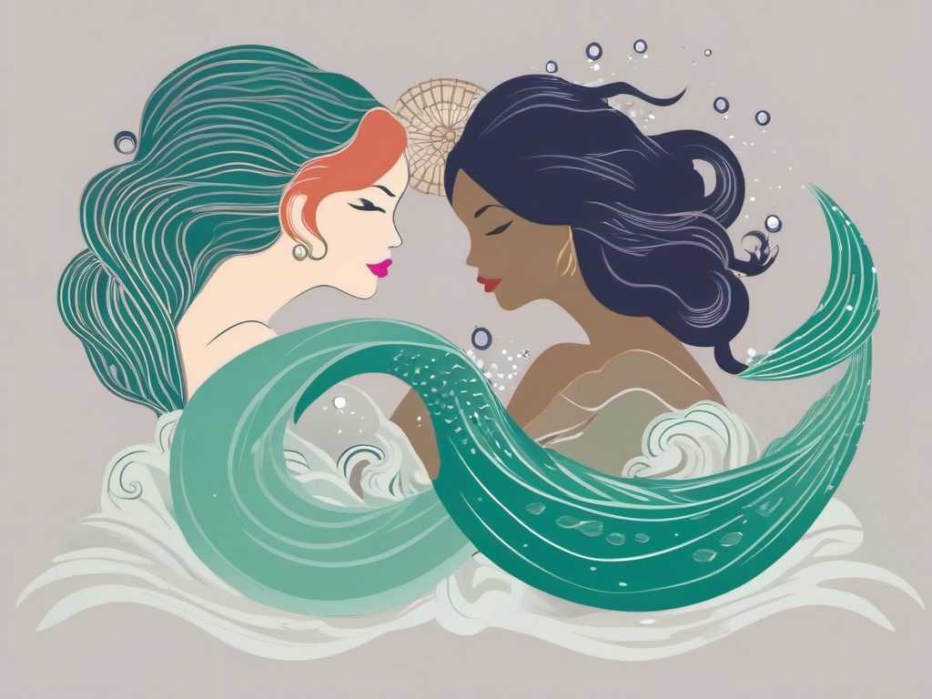 Mermaid clipart - mermaid and sea witch facing off  color,minimalist,vector clipart