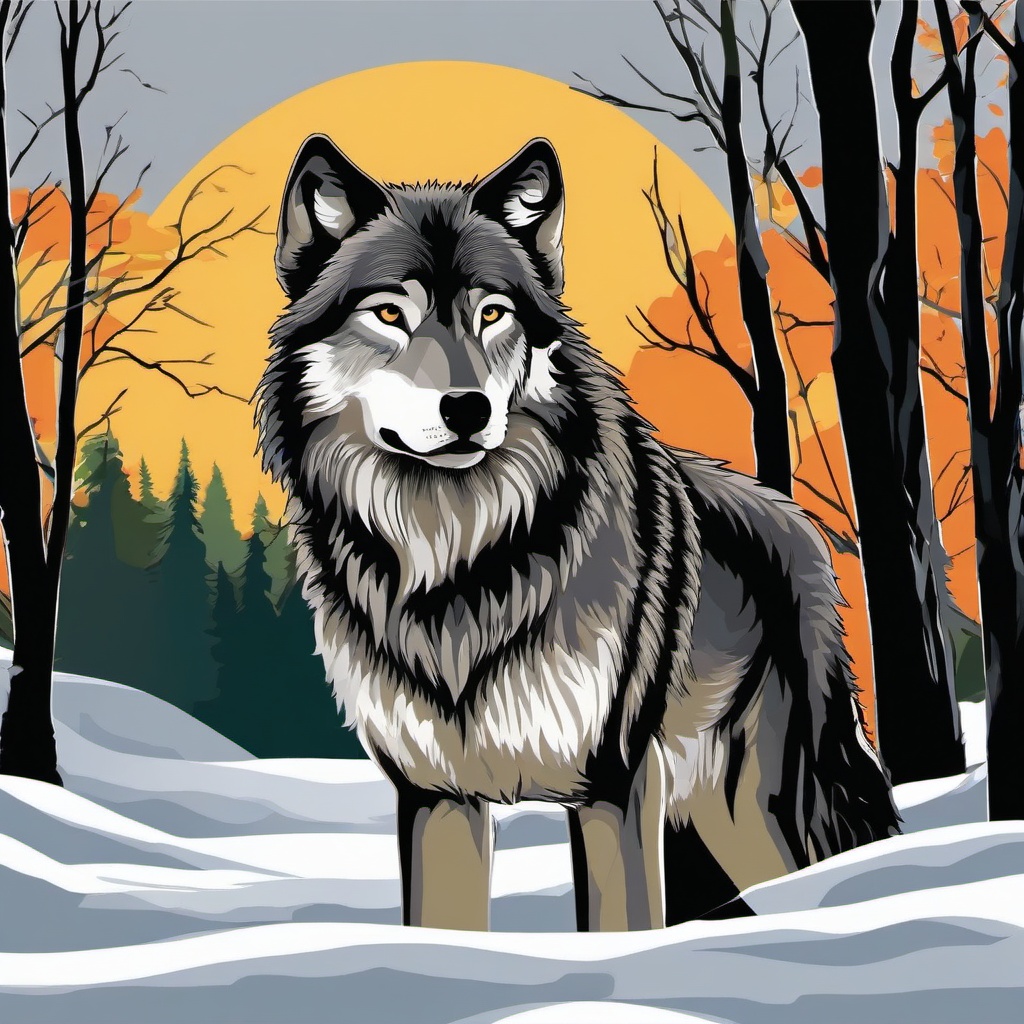 Wolf clipart - wolf with trees in background  clipart