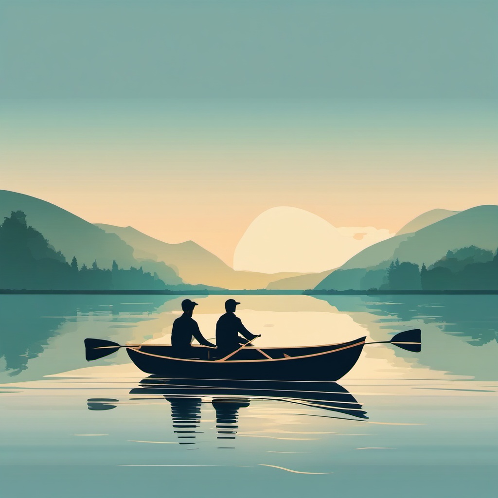 Rowboat on the Lake clipart - A couple rowing a boat on a calm lake., ,vector color clipart,minimal