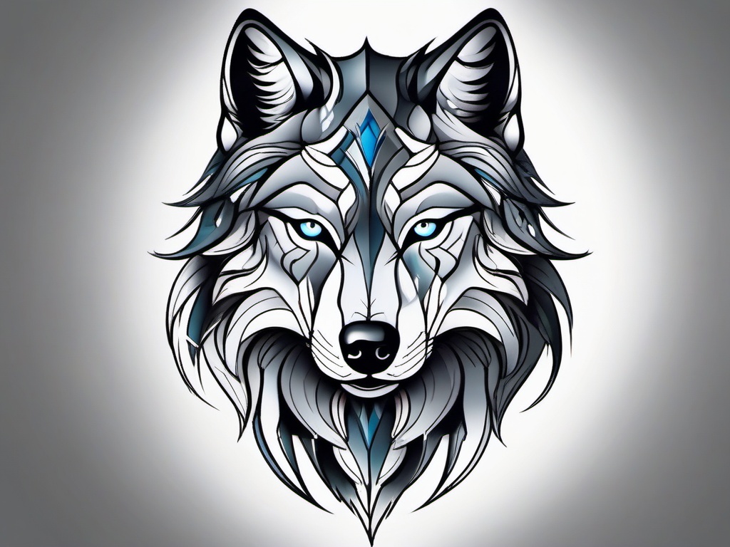 Neo Traditional Wolf,modern take on the traditional wolf, reflecting contemporary values and aesthetics. , tattoo design, white clean background