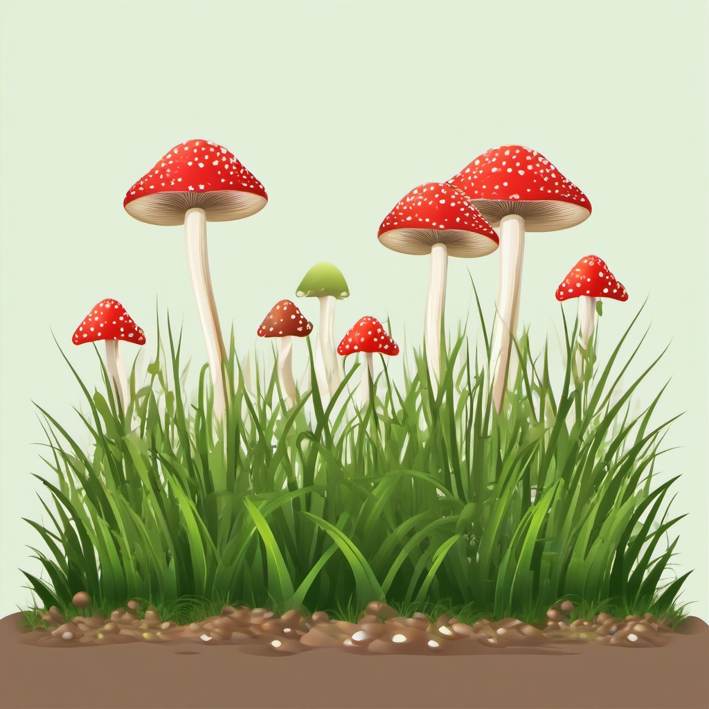 Grass clipart - grass with small mushrooms growing  color,minimalist,vector clipart