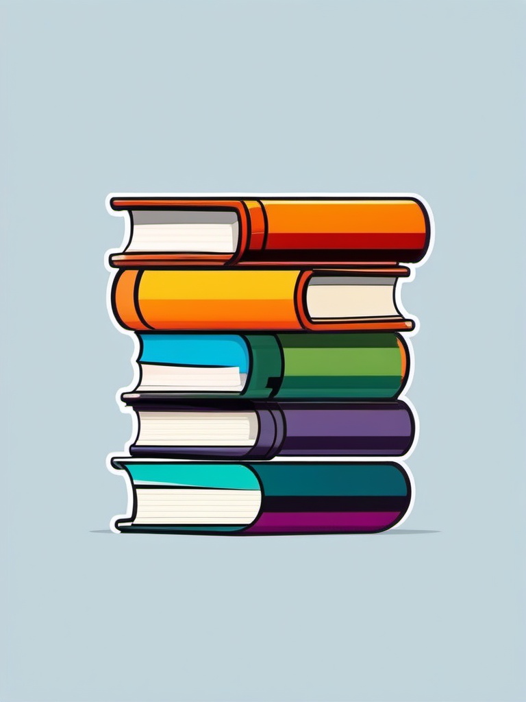 Book Sticker - Stack of colorful books, ,vector color sticker art,minimal