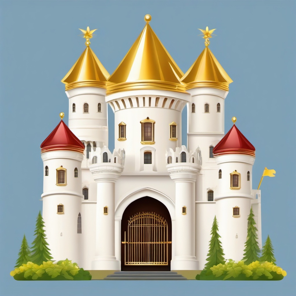 Royal castle with a golden crown on top clipart.  vector style illustration, white background