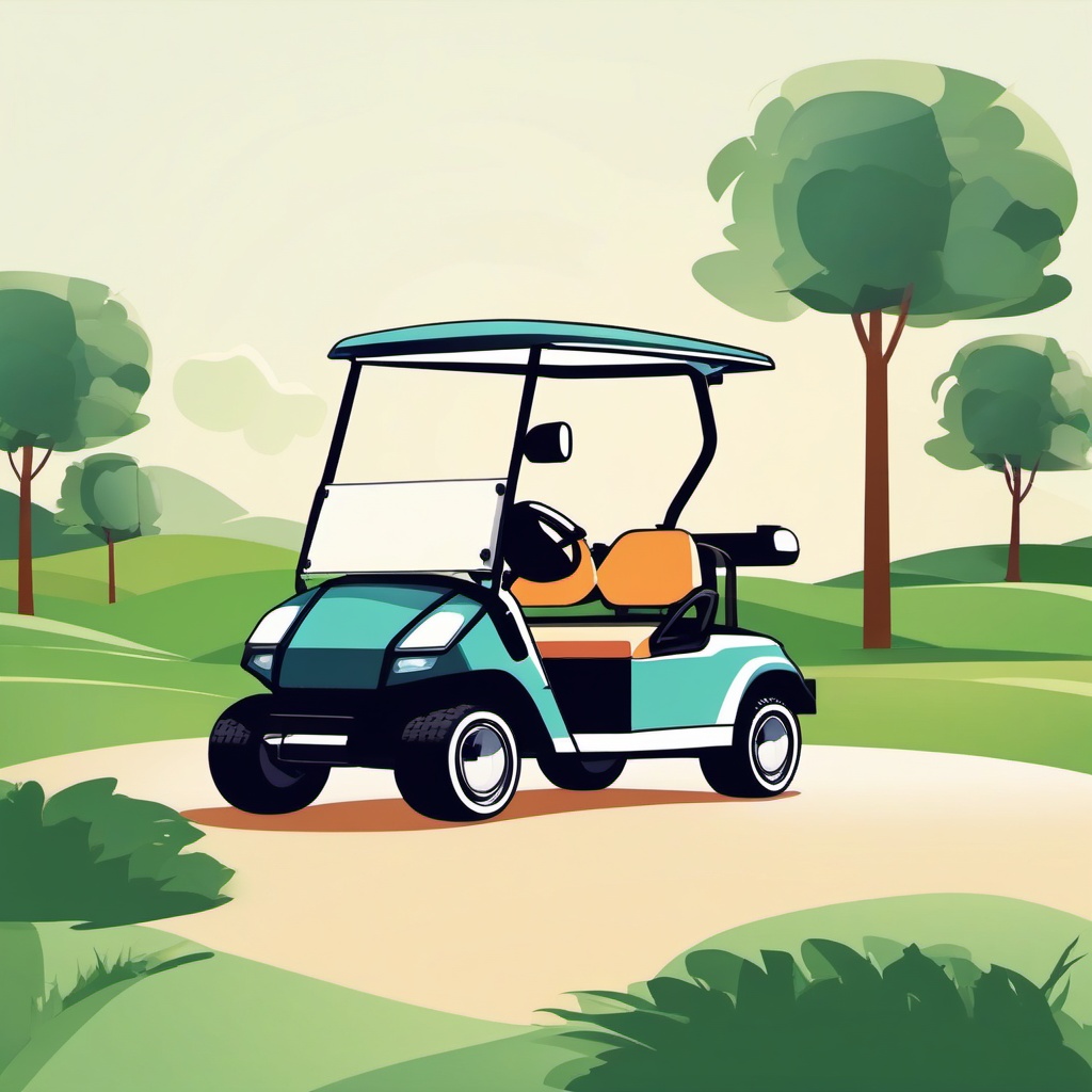 Golf Cart Clipart - A golf cart on the golf course.  transport, color vector clipart, minimal style