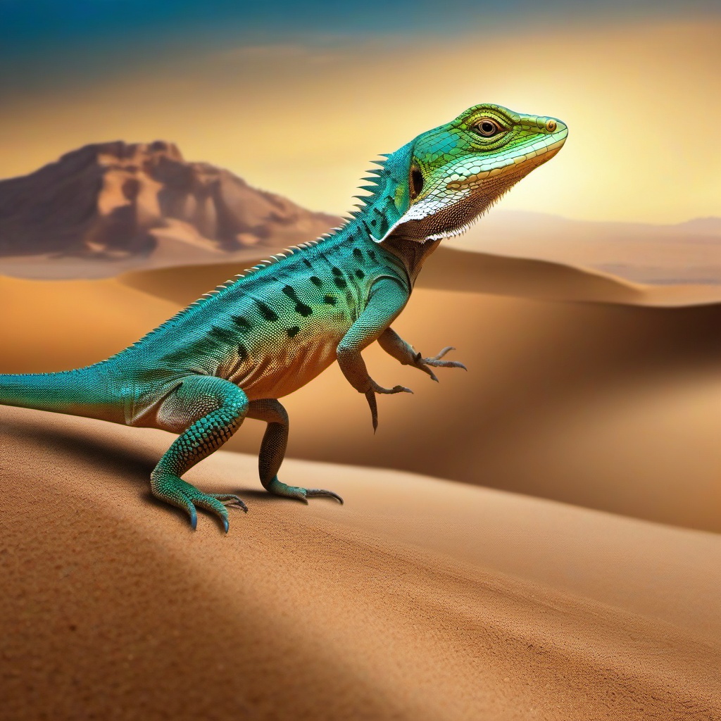 Lizard Clipart in a Desert,Enigmatic lizard in the arid desert landscape, embodying transformation and regeneration. 