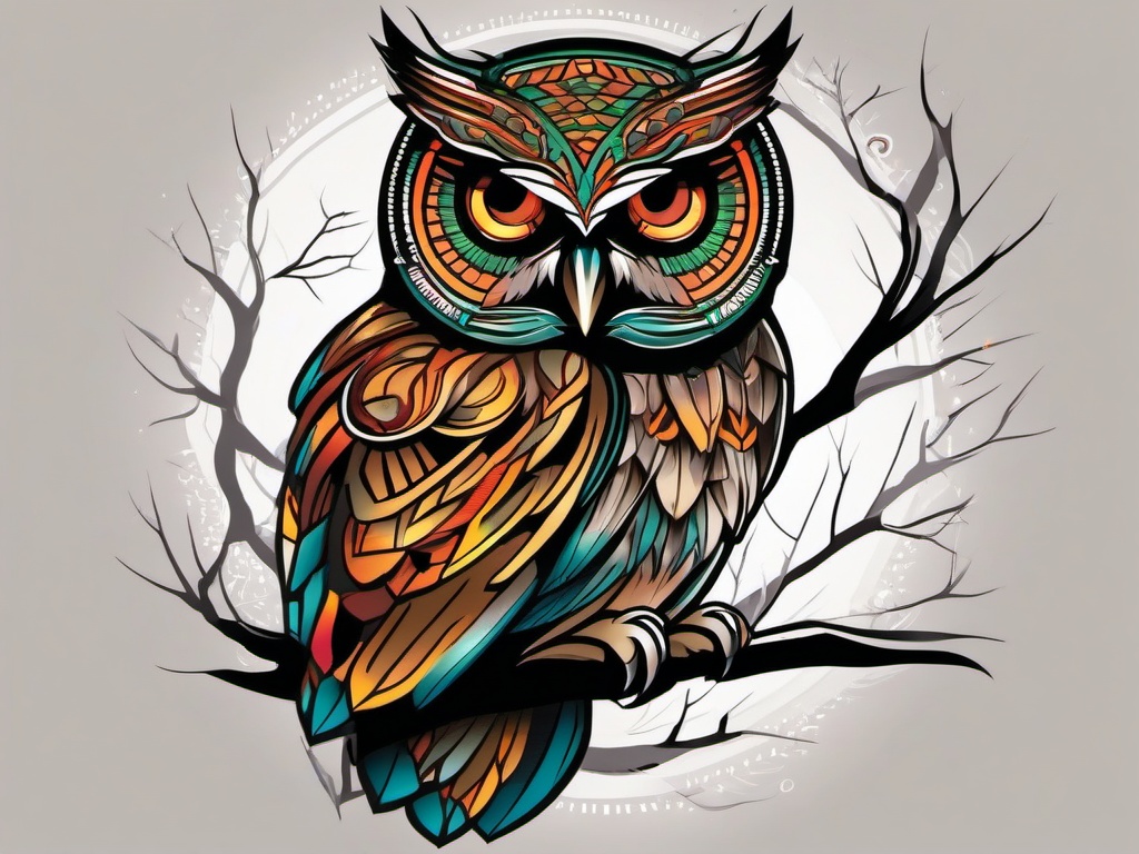 tree owl tattoo  simple vector color tattoo