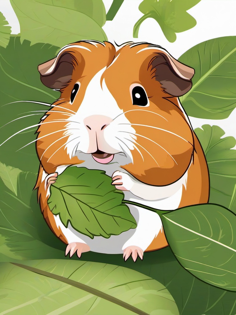 Guinea Pig cartoon - Guinea Pig nibbling on a leaf  