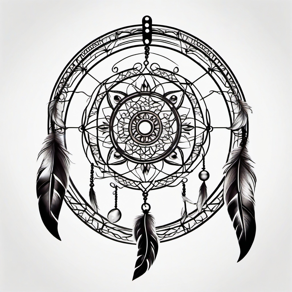 Disney Dream Catcher Tattoo - Dream catcher tattoo with Disney-themed elements.  simple vector tattoo,minimalist,white background