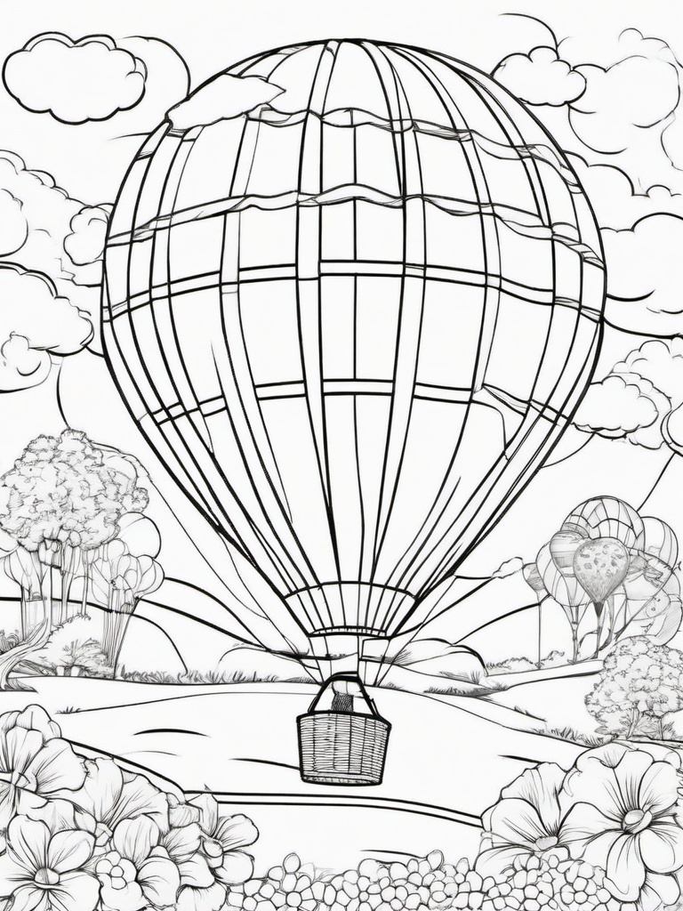 Earth Coloring Pages - Earth with hot air balloons floating above  simple coloring pages