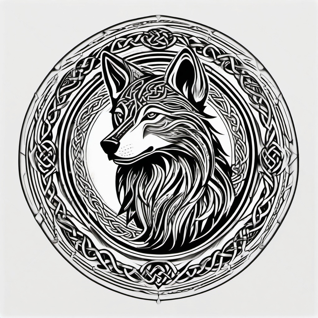 Celtic Tribal Wolf Tattoo,tribal wolf art infused with intricate Celtic patterns, celebration of ancient wisdom. , tattoo design, white clean background