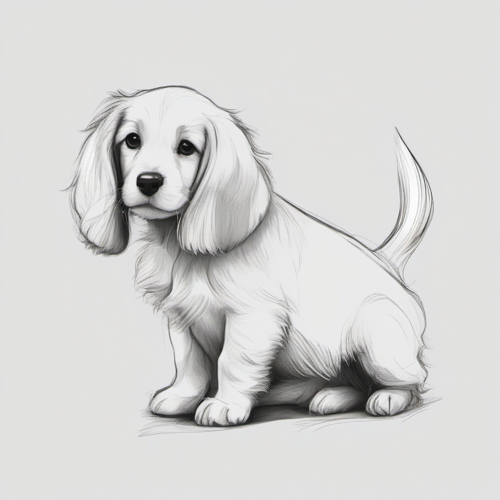 drawing of a puppy with a wagging tail  minimal rough sketch scribbles,doodles,black and white